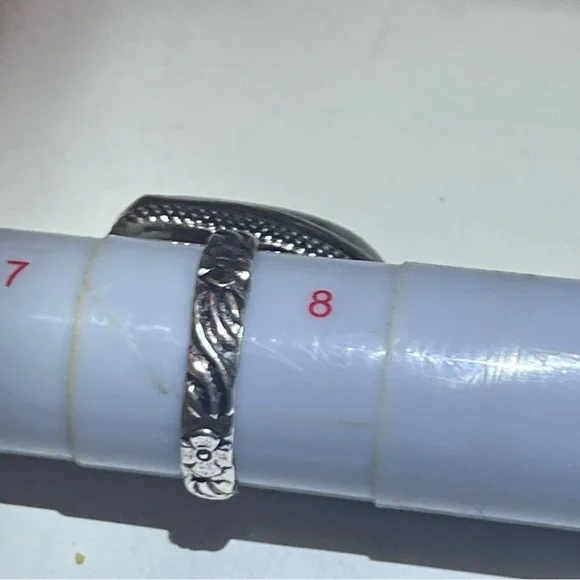 New Artisan Grey Tourmalinated Quartz Stone 925 Sterling Silver Flower Ring - Picture 6 of 17